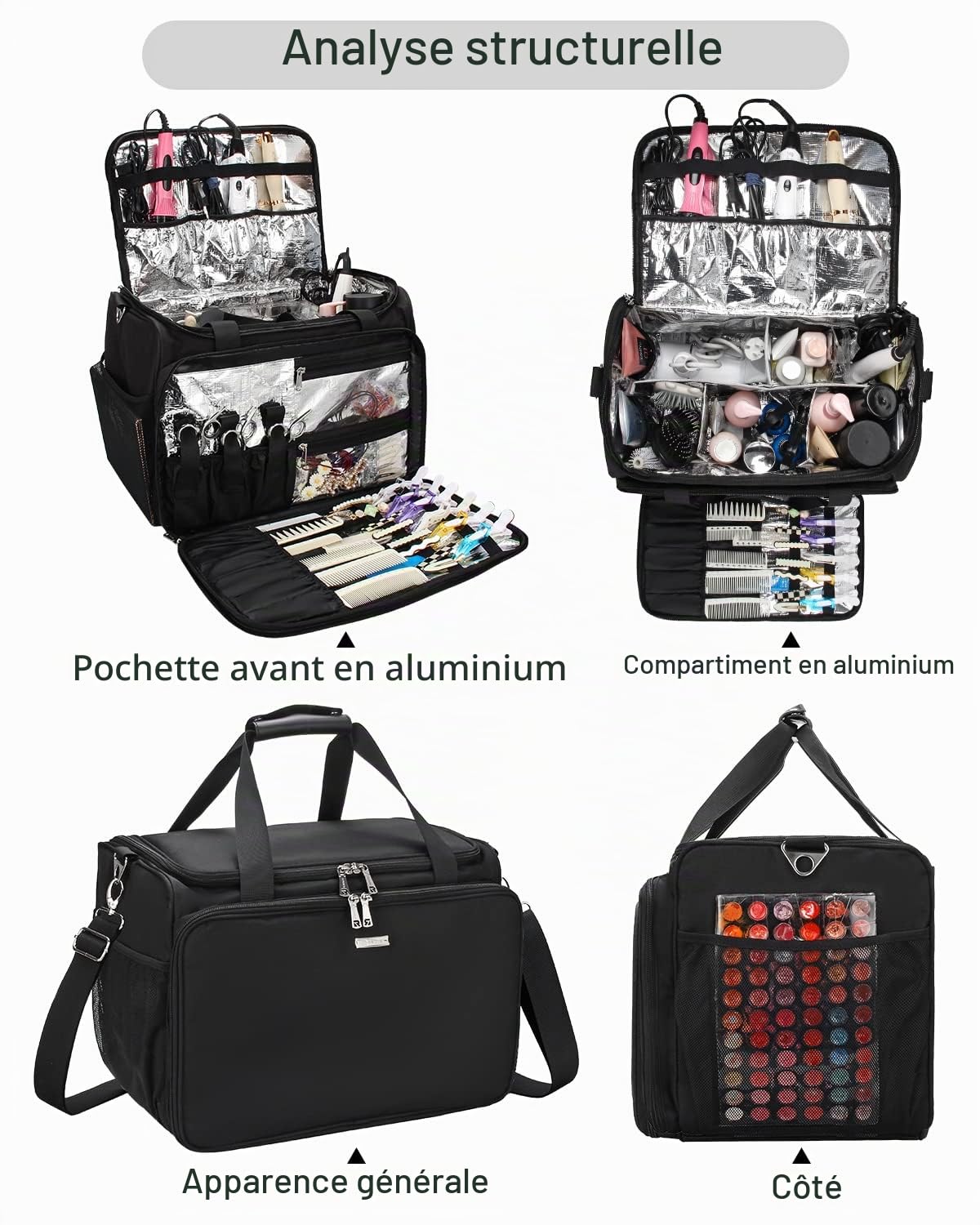 Trousse de toilette professionnelle avec bandoulière pour salon de coiffure - Sac de voyage isotherme
