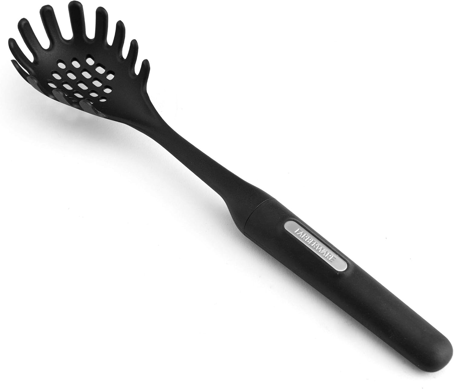 Farberware Professional Soft Handled Spaghetti Strainer & Server Pasta Fork Heavy-Duty Heat Resistant Nylon Safe for Non-stick Cookware, 13-Inch, Black