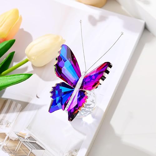 Miniatura 4 de YWHL Decoración de figura de mariposa de cristal hecha a mano, regalos de mariposa de vidrio para mujeres con base, adorno de estatua coleccionable