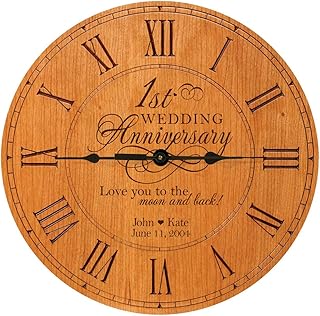 LifeSong Milestones Personalized 1st Anniversary Engraved Cherry Wall or Desktop Clock for Living Room Bedroom, Kitchen, Office, New Home, Couples Gift 12 Inch Diameter (Love You)