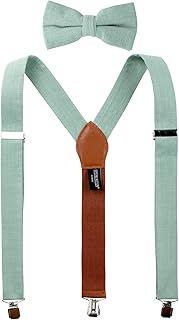 Mens' Linen Blend Suspenders and Bow Tie Set for Groomsmen Wedding