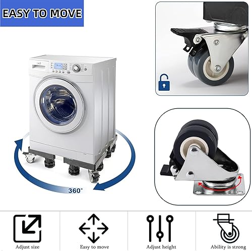 Miniatura 7 de Mini soporte móvil para refrigerador con 4 ruedas dobles y 8 pies fuertes, arandela ajustable, secadora y pedestal de soporte para refrigerador con