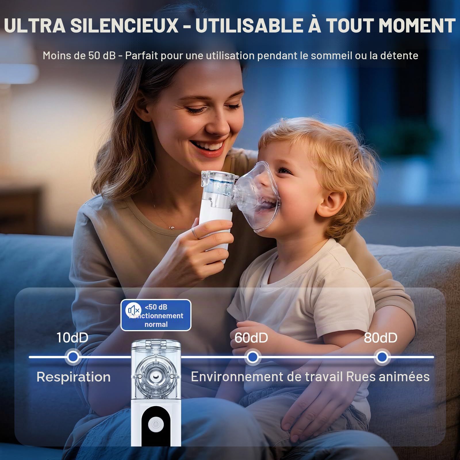 Portable Nébuliseur Aérosol Portable Pour Adulte Enfant bébé, Nebulisateur Affichage Numérique Silencieux, Portable Inhalateur Electrique Aérosol Pour La Maison et Le voyage (Blanc)