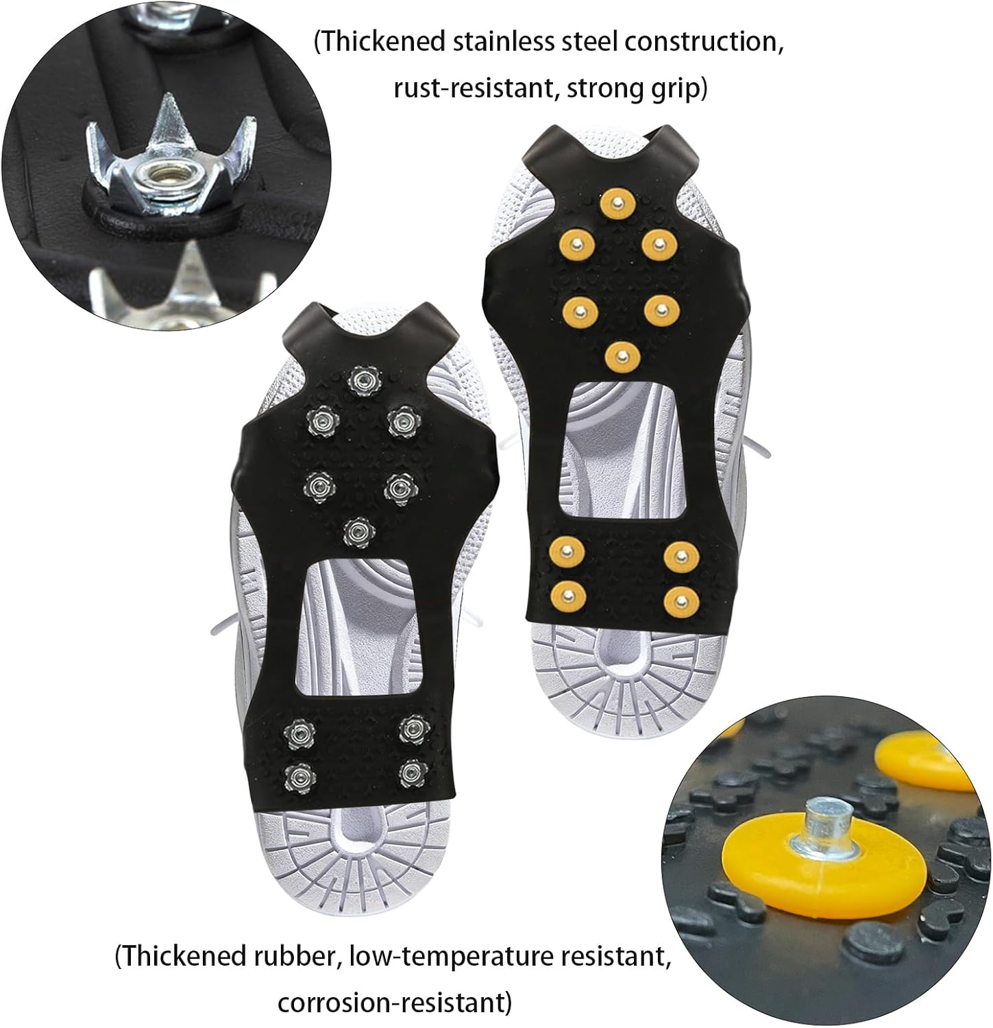2 Sets Anti-Slip Shoe Spikes for Snow and Ice – Durable Rubber Shoe Covers with Steel Studs, Ice Grippers for Winter Walking, Hiking, and Outdoor Work