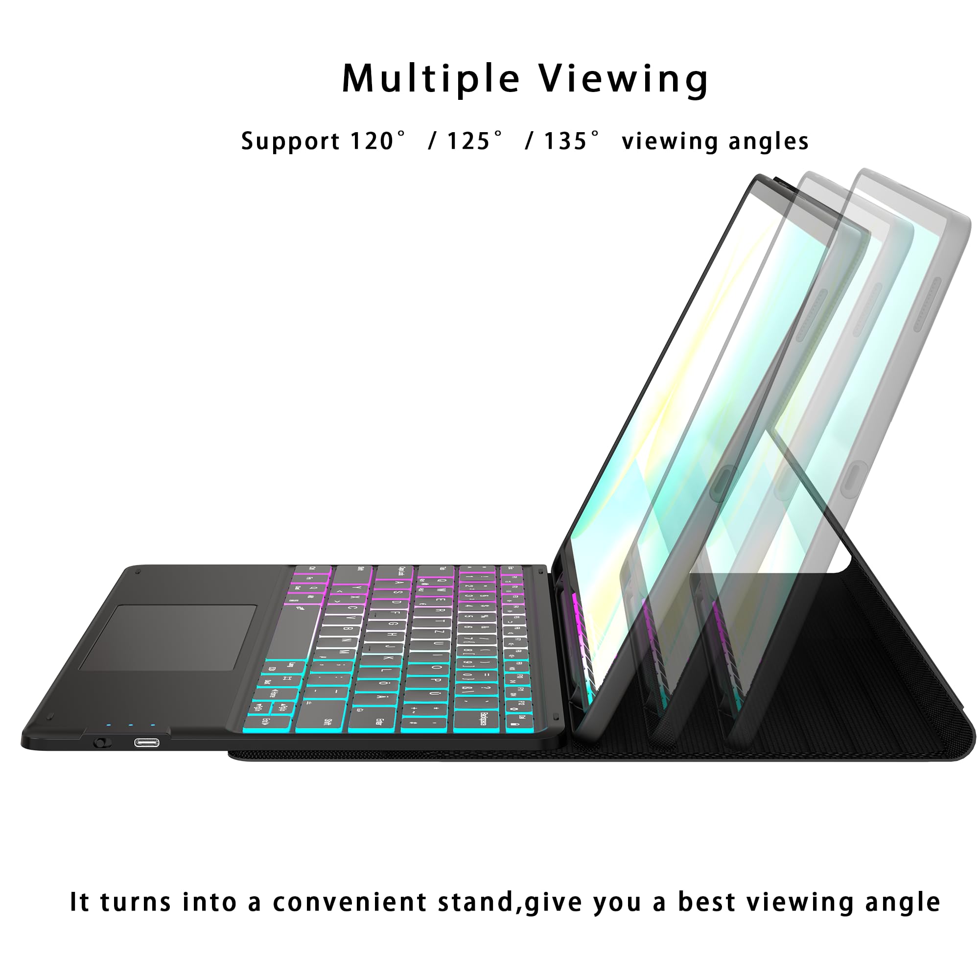 für Samsung Tablet S10 FE+ Plus Tastatur QWERTZ Deutsches : DEX-Modus mit einem Klick, 2 drahtlose Kanäle, Regenbogen-Beleuchtung Trackpad Tastatur Hülle mit S-PEN-Halter für Tab S10 FE+ 13.1" 2025