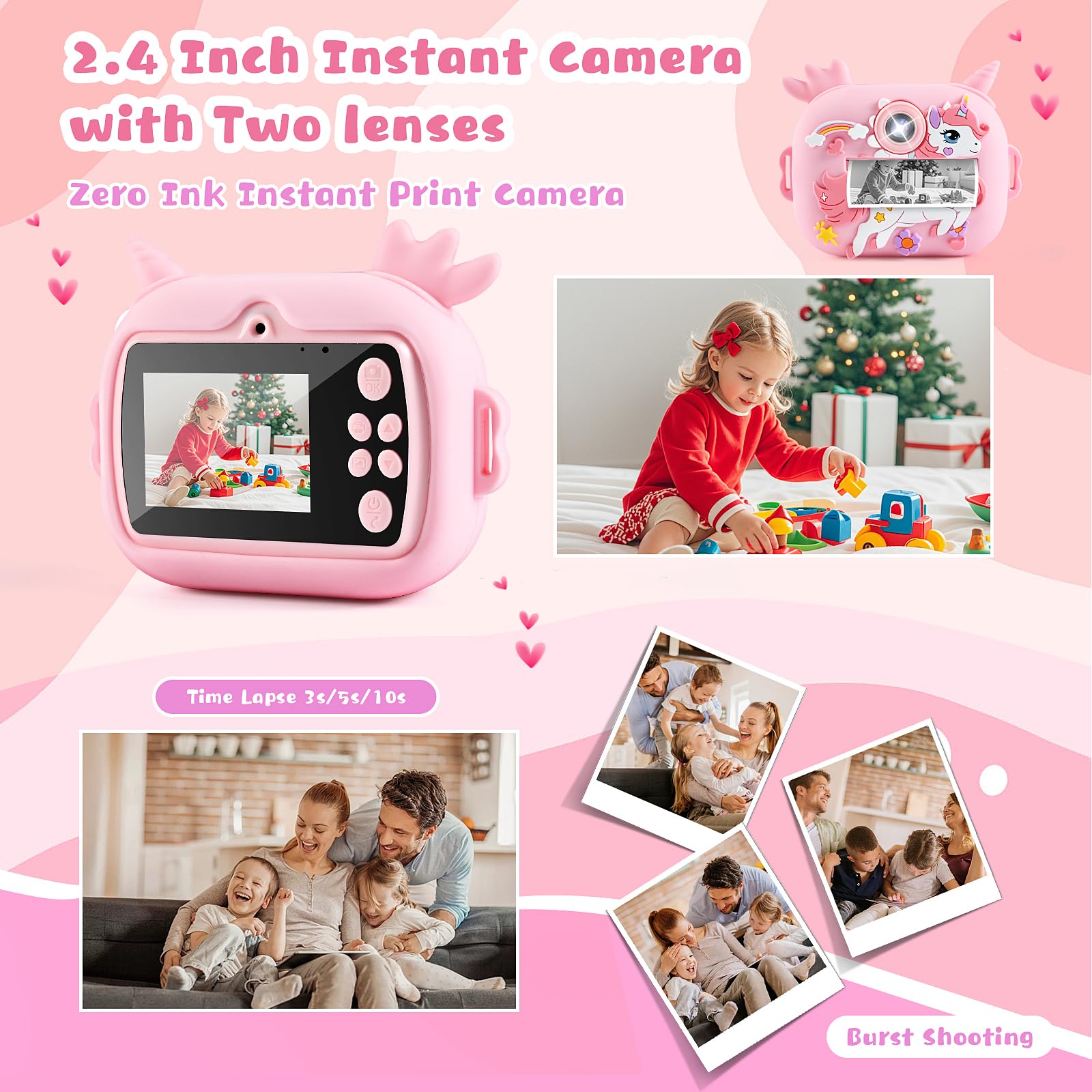 Instant camera voor kinderen, kindercamera, 48 MP & 1080p scherm