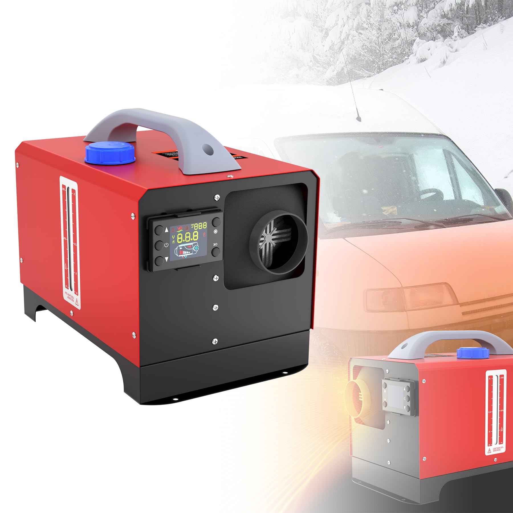 Froadp 12V Diesel Standheizung 8KW Dieselheizung Horizontal Luftheizung mit LCD Fernbedienung & Schalter & 5L Tank Air Lufterhitzer Kraftstoffheizung Heizöfen für Wohnmobile Auto PKW LKW, Rot