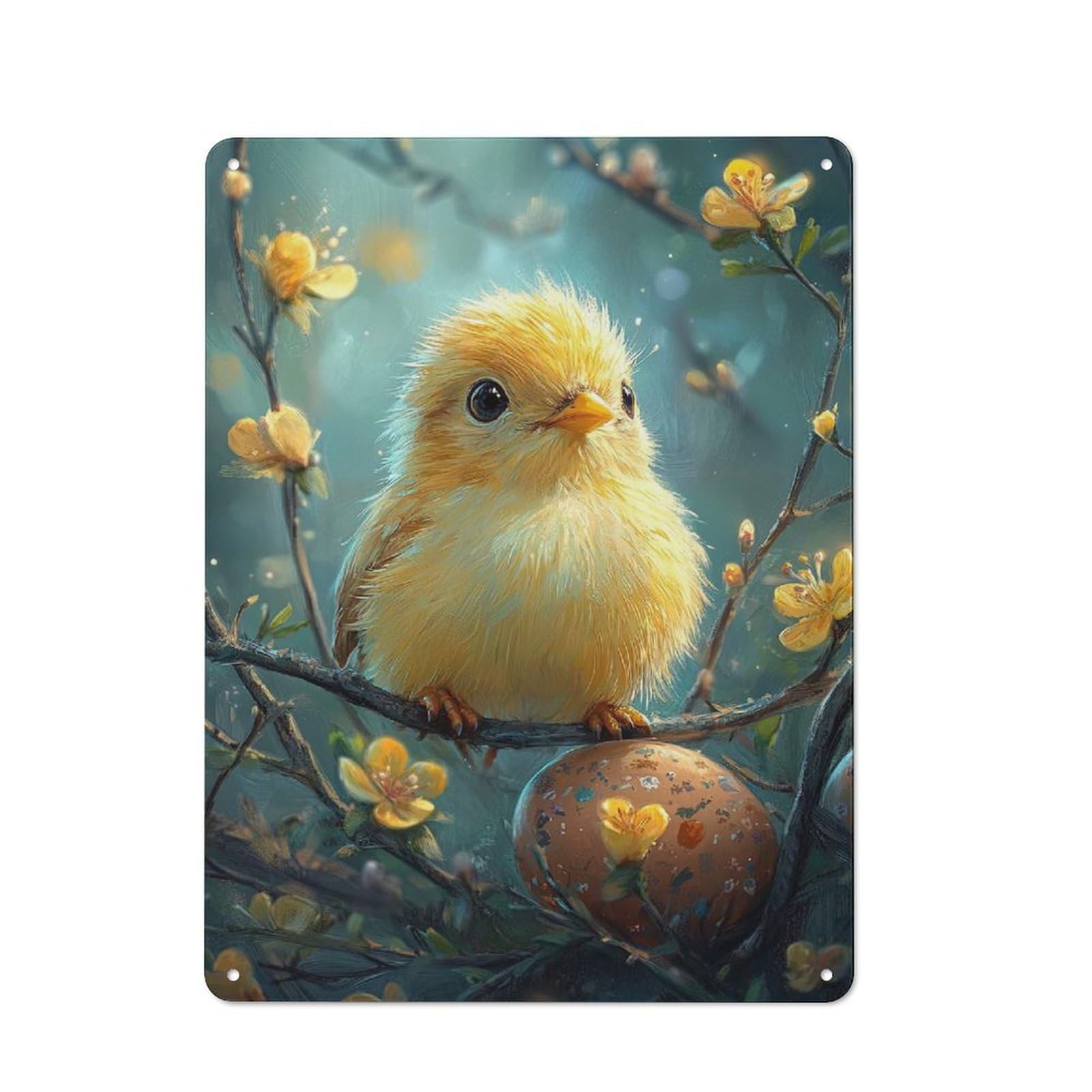 Junmoney Cute Chick On Branch Understated Office Metal Sign 40X30cm Featuring Study Room Decor For Home Office, Reading Corner Or Bedroom