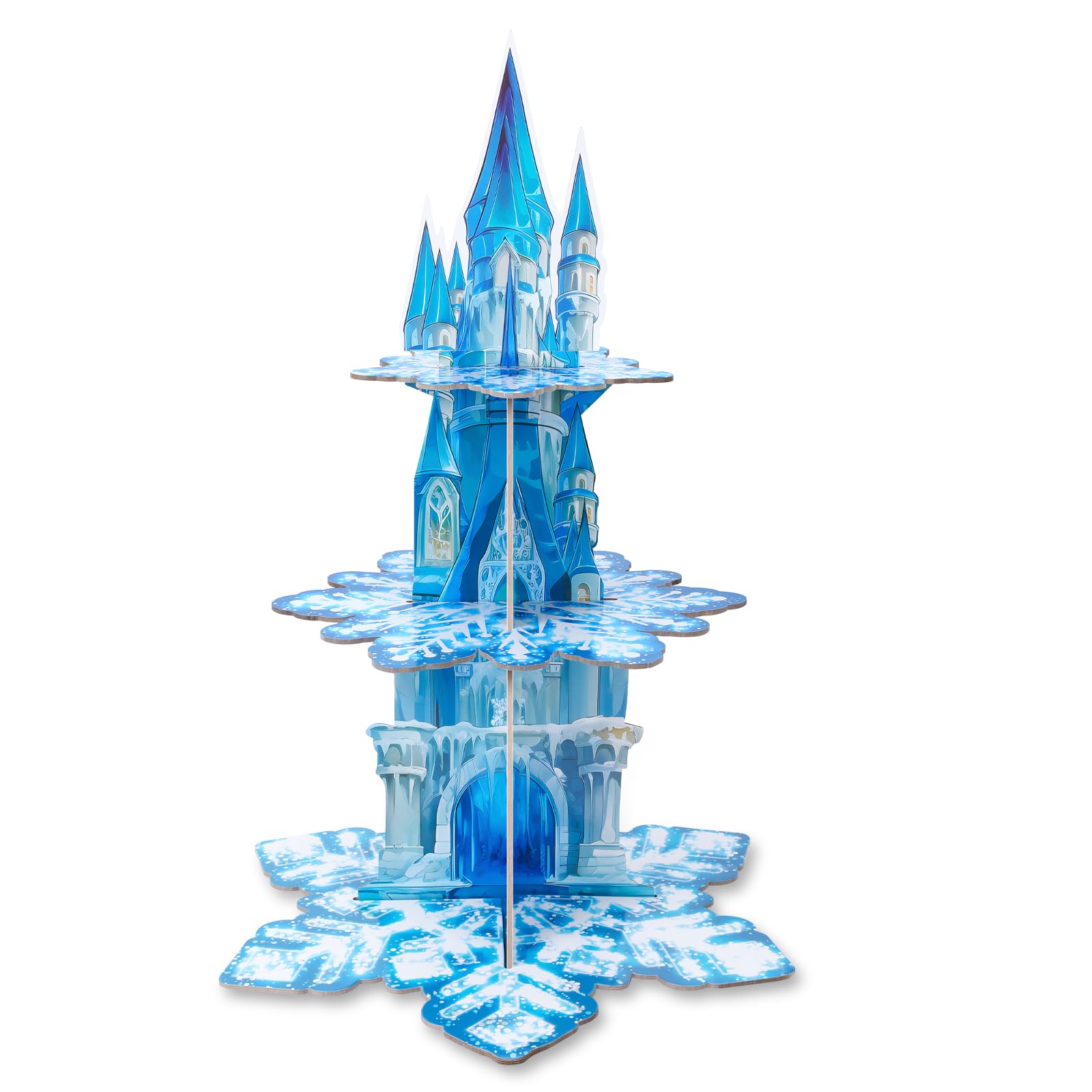 UPINS 3 Tier Frozen Cupcake Stand, Snowflake Cupcake Holder, Winter Snow Themed Cake Stand for Frozen Birthday Party Decorations, Baby Shower Party Supplies for Girls and Kids