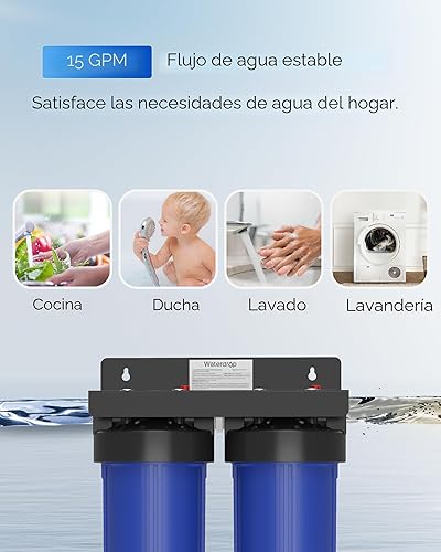 Vista 7 de Waterdrop - Filtro de agua para la casa, con filtro de carbono y de sedimentos de 5 etapas, reduce el plomo, el cloro, el olor y el sabor, 2 etapas