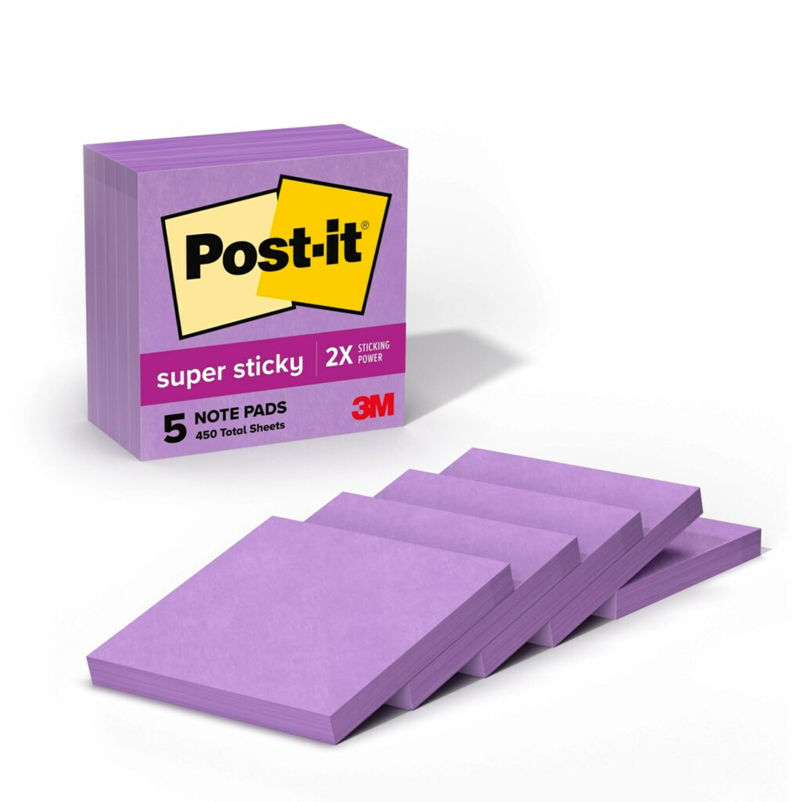 Post-it Super Sticky Notes, 5 Sticky Note Pads, 3 x 3 in., School Supplies, Office Products, for Vertical Surfaces, Monitors, Walls and Windows,