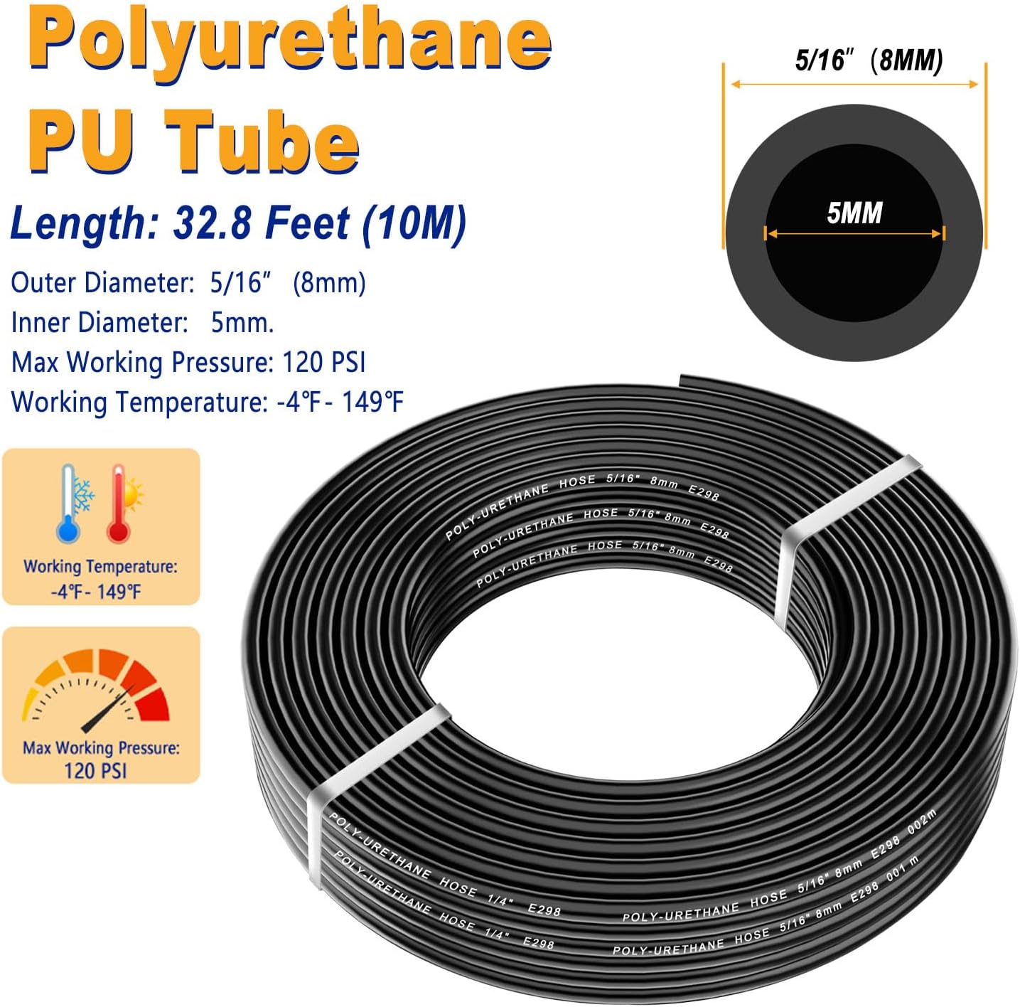 weideer Air Line Tubing Kit,5/16" Air Hose,5/16" (8MM) OD 32.8FT Polyurethane PU Air Hose Tube,8mm air line with Push To Connect Fittings,14 Pcs Compressed Accessories Kit K-162