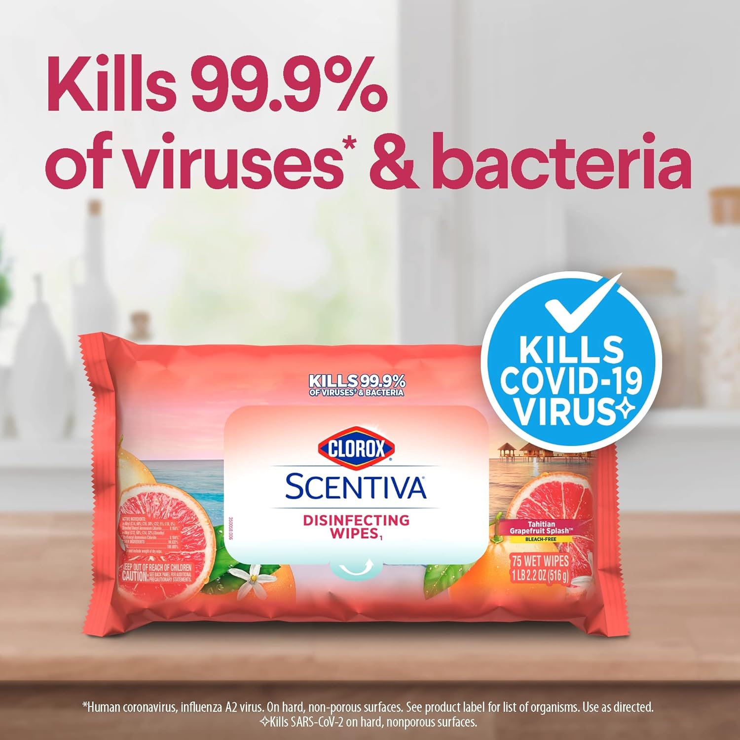 Clorox Scentiva Disinfecting Wipes Value Pack, Mixed 3x 75ct Pacific Breeze & Coconut Scent and 3x 75ct Tahitian Grapefruit Splash Scent, 6 pack