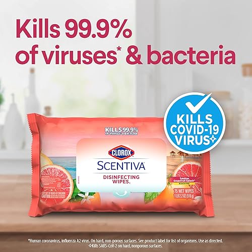 Miniatura 5 de Clorox Paquete económico de toallitas desinfectantes Scentiva, mezcla de 3 x 75 ct Pacific Breeze y aroma a coco y 3 x 75 ct de aroma de pomelo