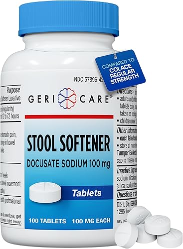 GeriCare Docusate - Suavizantes de heces de sodio, el mejor suavizante de heces para uso diario para mujeres, hombres y ancianos, ideal para aliviar
