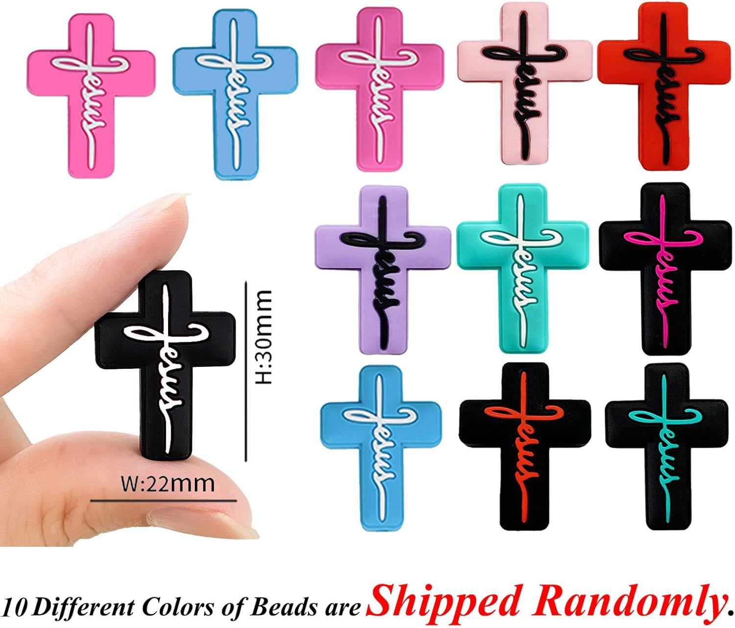 40PCS Cross Focal Beads for Pens Jesus Faith Silicone Focal Beads for Keychain Making Shaped Cross Beads for Beaded Pen Beadable Pens DIY Easter Gifts (Jesus Beads)