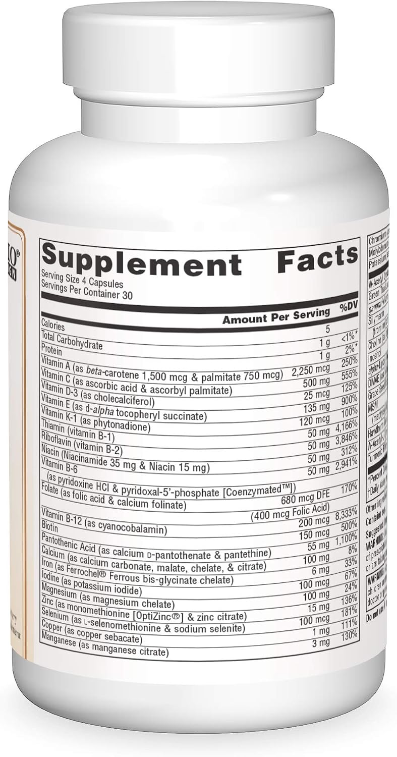 Source Naturals Life Force Multiple Daily Multivitamin High Potency Essential Vitamins, Minerals, Antioxidants & Nutrients - Energy & Immune Boost - 120 Capsules