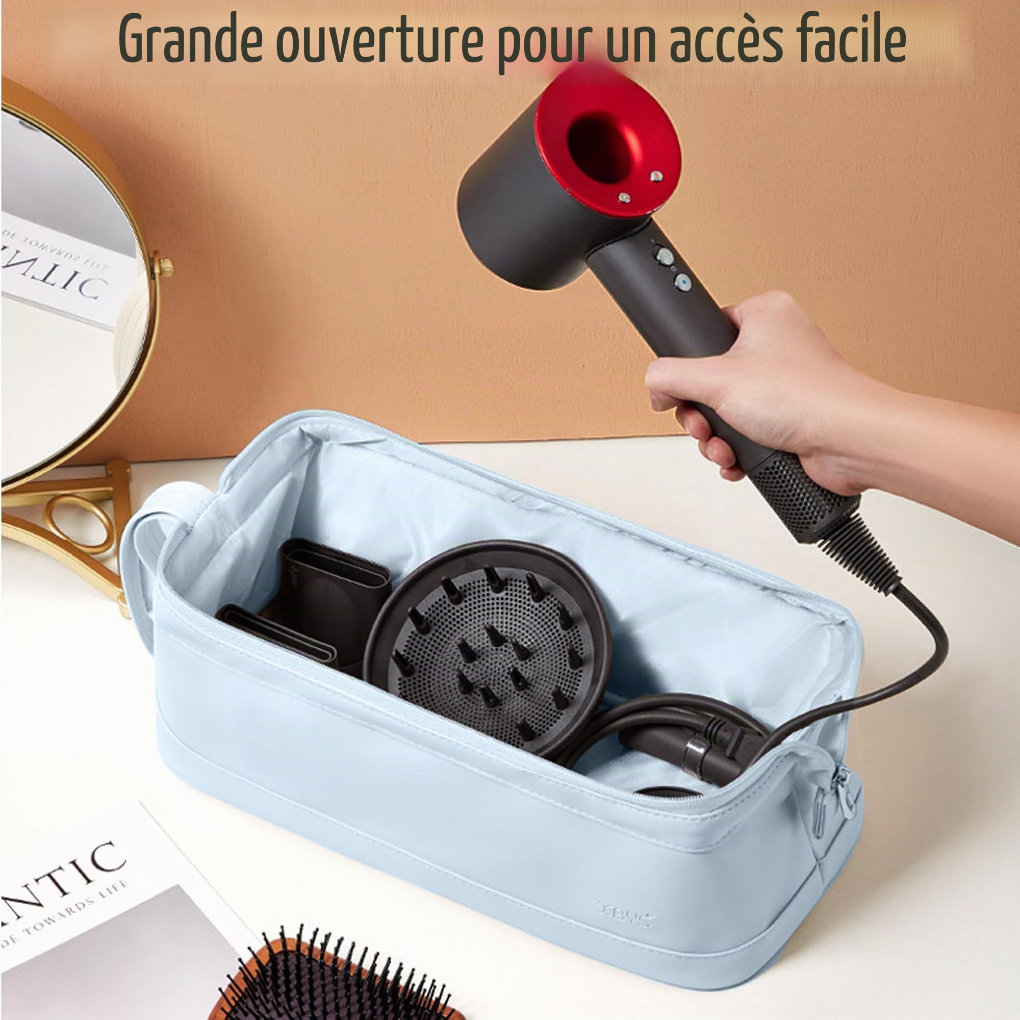 Sac de Rangement de Voyage pour Styler Complet Dyson Airwrap/Shark Flexstyle et Accessoires, Étui de Voyage Portable, Étui de Transport Étanche pour Sèche-Cheveux (Bleu, Couche Unique)