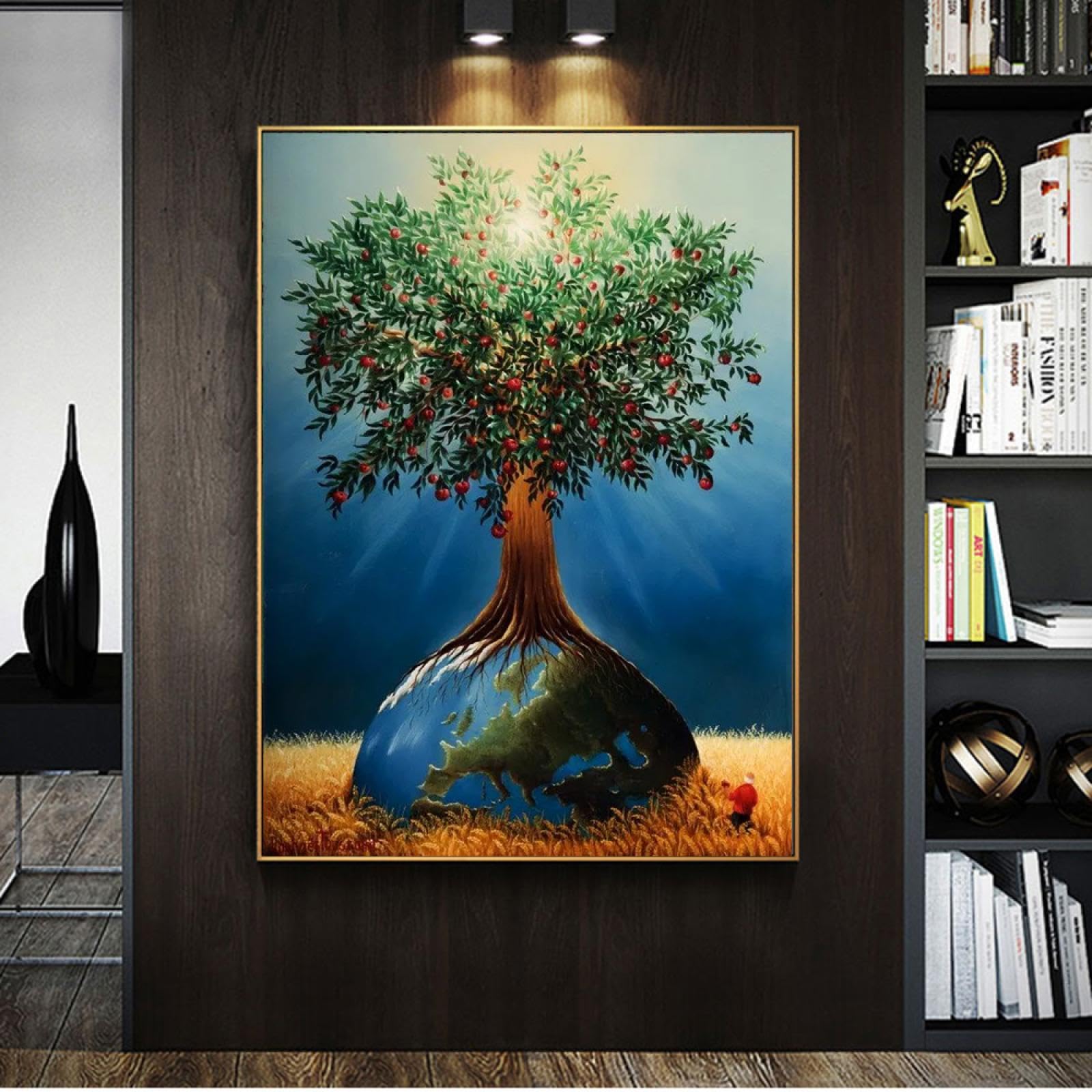 KDXAOBEI Árbol de la vida Lienzo abstracto Pósteres e impresiones Paisaje Arte nórdico moderno Pinturas en la pared Imágenes artísticas Decoración 70x100cm (28x39in) con marco dorado