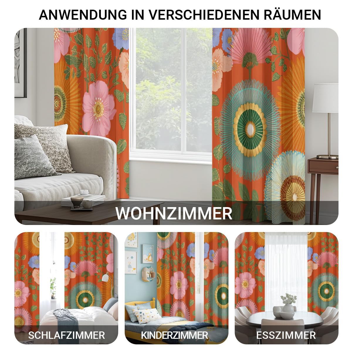 Générique Lot de 2 Rideau Occultant Fleur Bohème, Impression Floral Hippie Rétro Rideaux de Fenêtre Thermique Isolants Anti Bruit a Oeillets Rideaux Chambre Salon 140x245 cm L380y