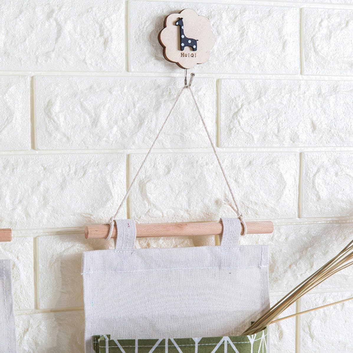Toyvian Three Pocket Cotton Linen Hanging Storage Bag for Bedroom Bathroom