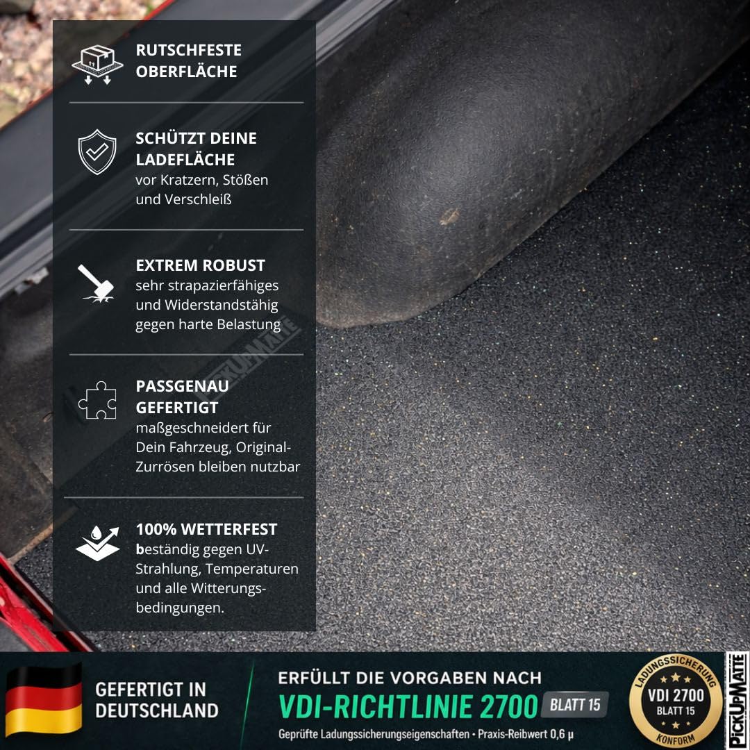 PICKUPMATTE – Antirutschmatte für Ford Ranger 2023+ (New Generation) – 6 mm extrem rutschfest – passgenauer Ladeflächenschutz – sicherer Halt im – 6 mm – passgenauer Ladeflächenschutz