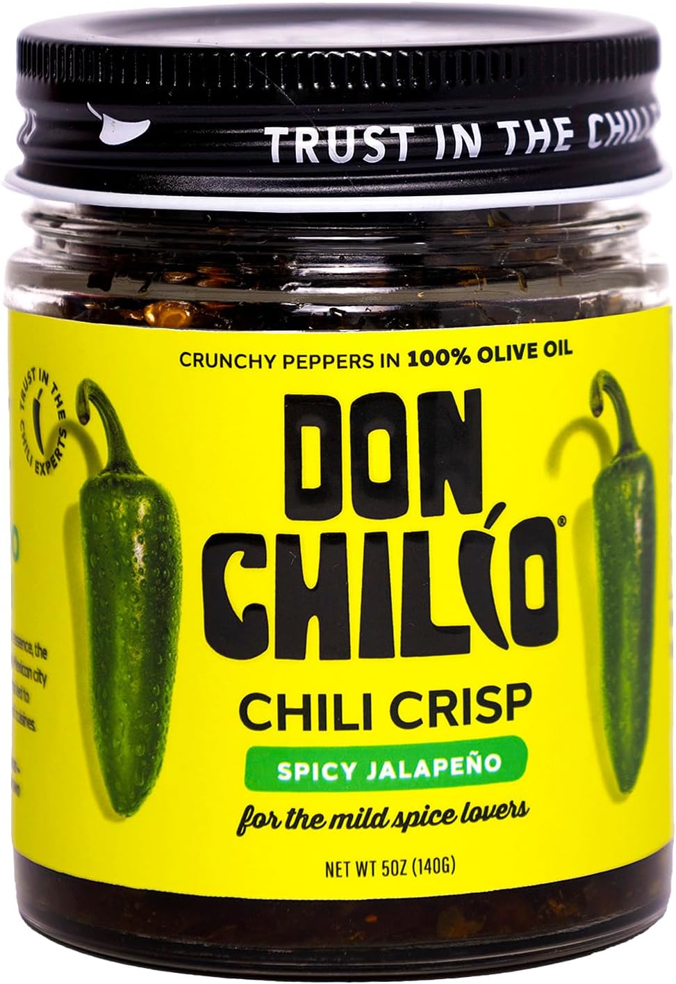 Mild Jalapeno Mexican Chile Crisp, 5 oz. – Crunchy Sliced Jalapenos Fried Chili Peppers in Hot Seasoned 100% Olive Oil – Keto-Friendly, Vegan, Gluten Free