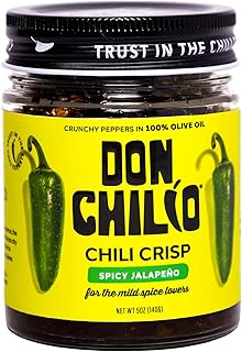Don Chilio Mild Jalapeno Mexican Chile Crisp, 5 oz. – Crunchy Sliced Jalapenos Fried Chili Peppers in Hot Seasoned 100% Olive Oil – Keto-Friendly, Vegan, Gluten Free