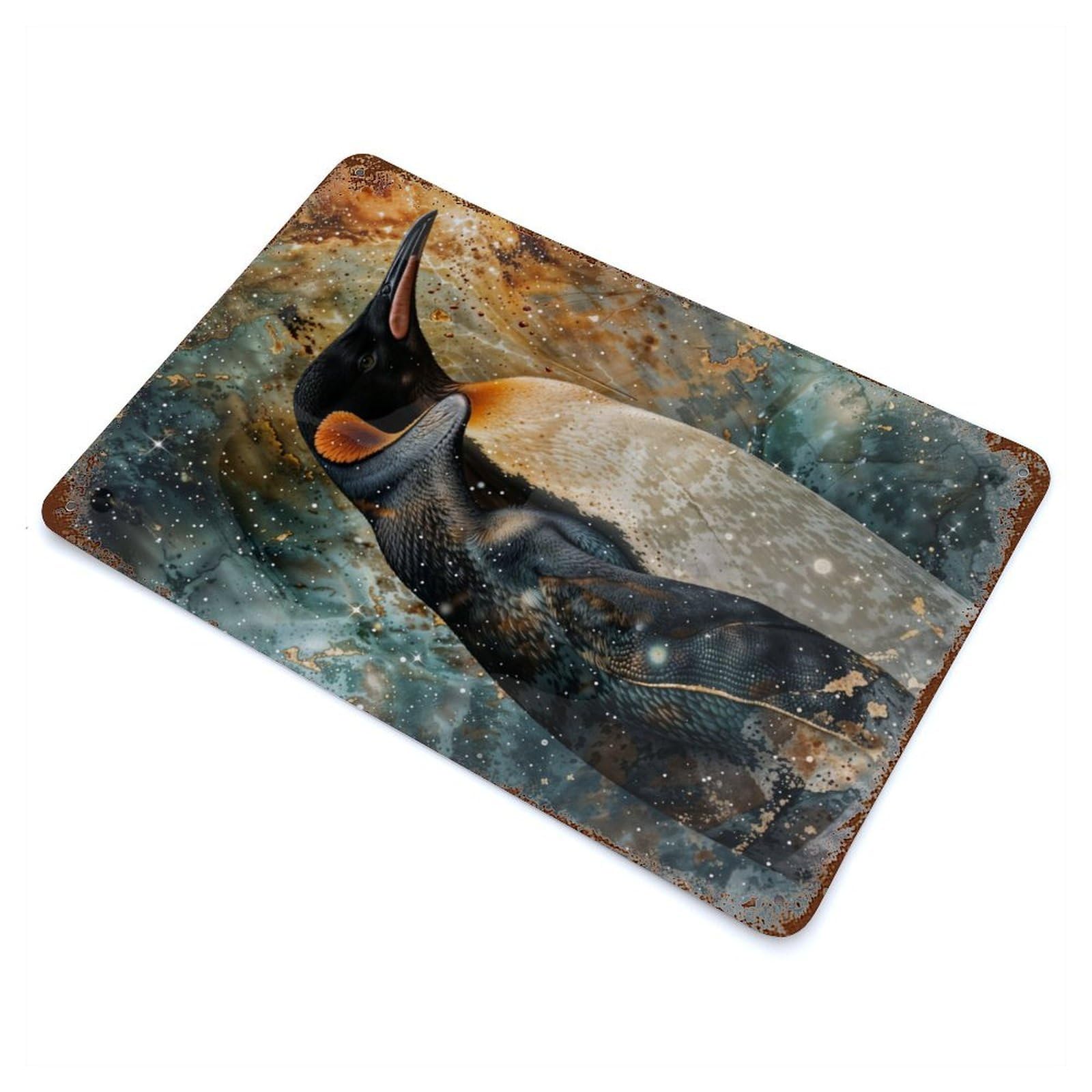 Cosmic Penguin 11.8"x7.9" Retro Metal Sign, Industrial Home Decor for Basement, Hobby Room And Garage Decor
