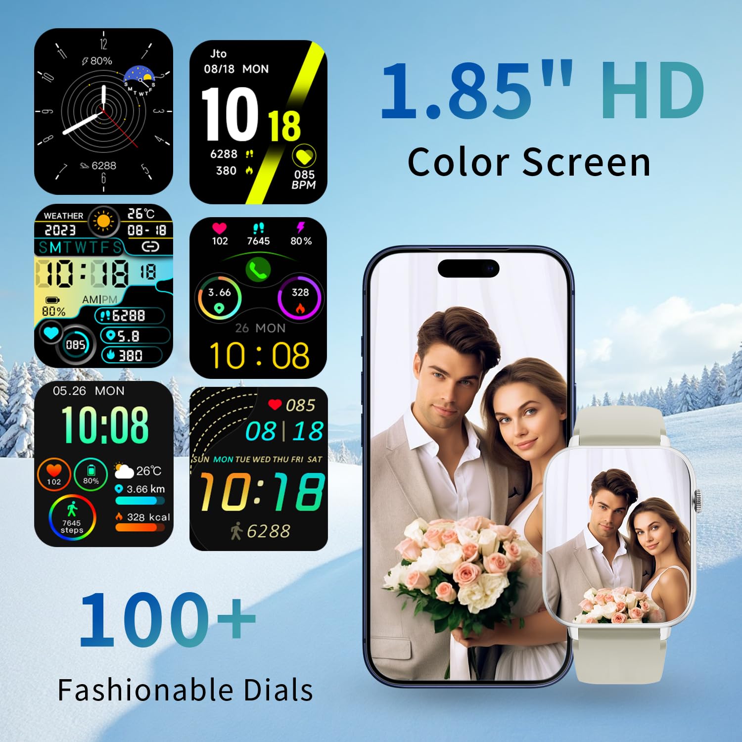 Smartwatch Herren Damen 1,85" HD Touchscreen mit Telefonfunktion