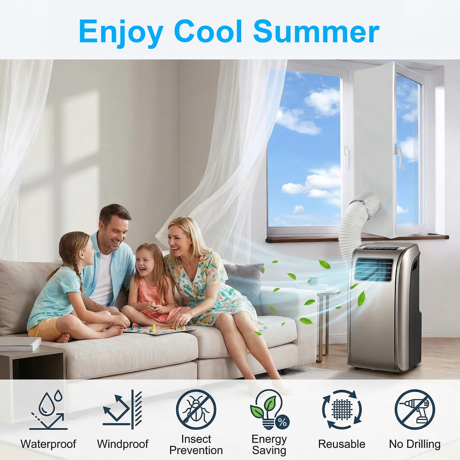 Qoosea Klimaanlage Fensterabdichtung, Universal Tragbare Fensterabdichtung für Mobile Klimageräte Wäschetrockner Ablufttrockne, Wasserdichte Hot Air Stop für Fenster Flügelfenster Kein Bohren (400CM)