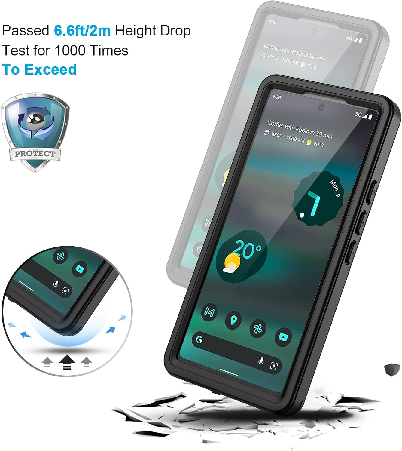 Lanhiem for Google Pixel 6a Case, IP68 Waterproof Dustproof with Built-in Screen Protector, Heavy Duty Full Body Protective Phone Case for Pixel 6a, Black/Clear image 5