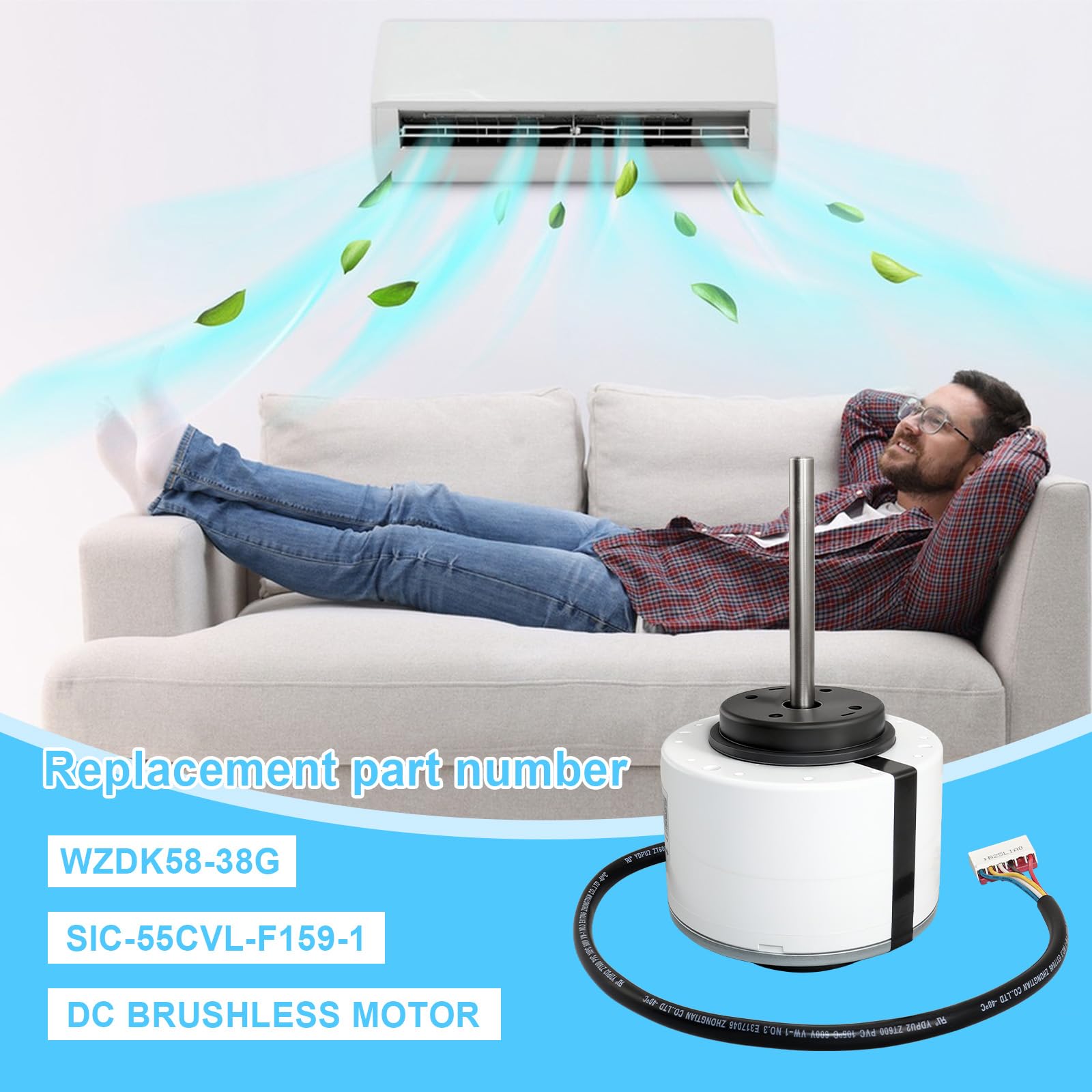 WZDK58-38G Motor de aire acondicionado compatible con Midea Inverter AC, reemplaza SIC-55CVL-F159-1 ZKFP-58-8-1-5 310V 58W 8P 1350r/min CCW 5 cables