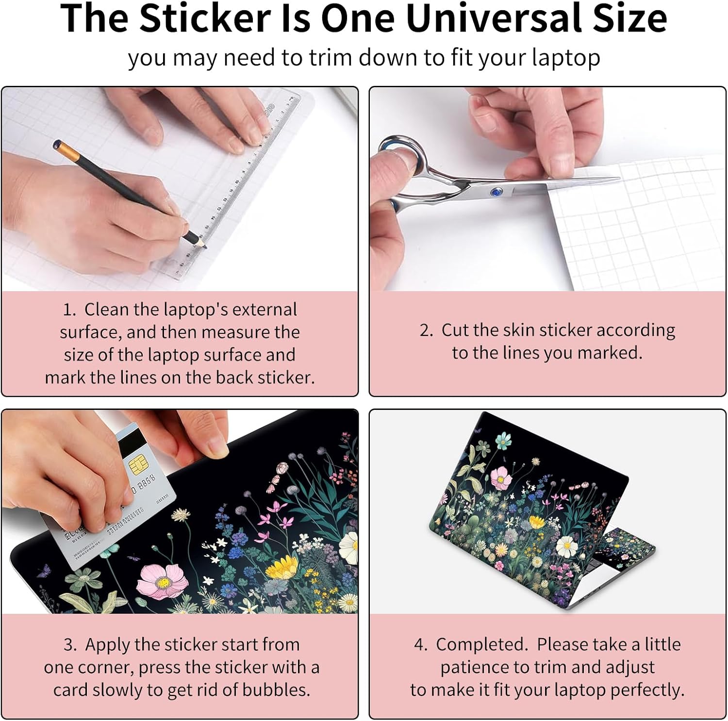 15.6 Inch Laptop Skin Sticker, Reusable Vinyl Cover Protector with 2 Wrist Pad Skins, Removable Waterproof Scratch-Resistant for 12-15.6 Inch Laptop Notebook,Colourful Wild Flower