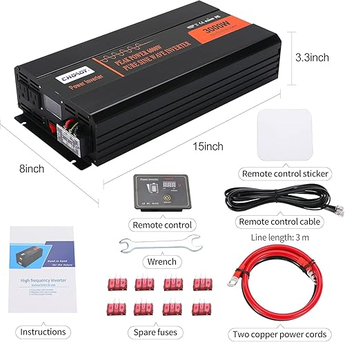 Inversor de corriente, inversor de onda sinusoidal pura de 3000 W, CC 12 V a CA 120 V, inversor de automóvil con pantalla digital LCD, control