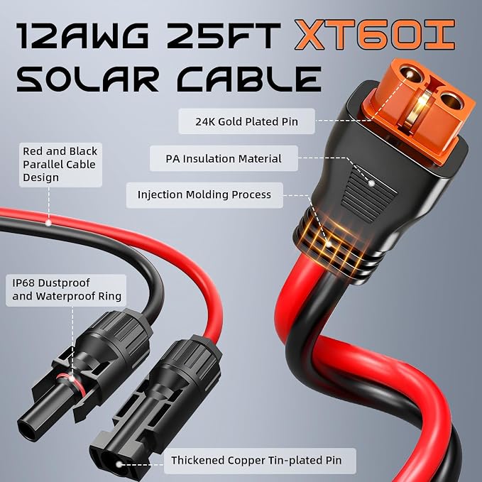 Cable de extensión solar 25 FT 12AWG a XT60i con conectores Gibbab miniatura 2