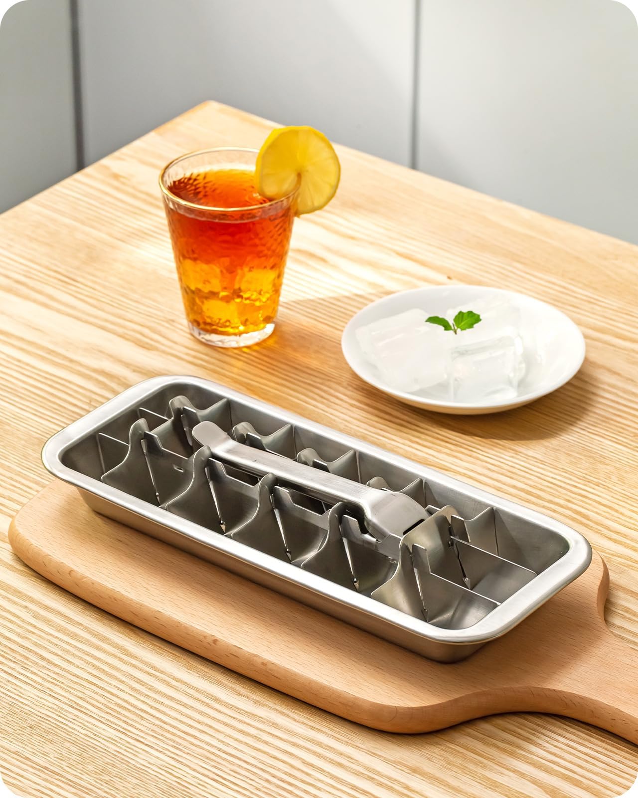 Baffect Food Grade Stainless Steel Ice Cube Tray,Easy to Release and Multifunctional Use,with Freezer Protection Gloves(18 Cubes)