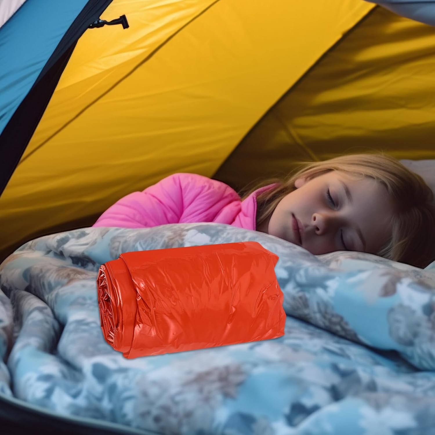 Orange Sleeping Sack with Drawstring, Lightweight PET Aluminized Film