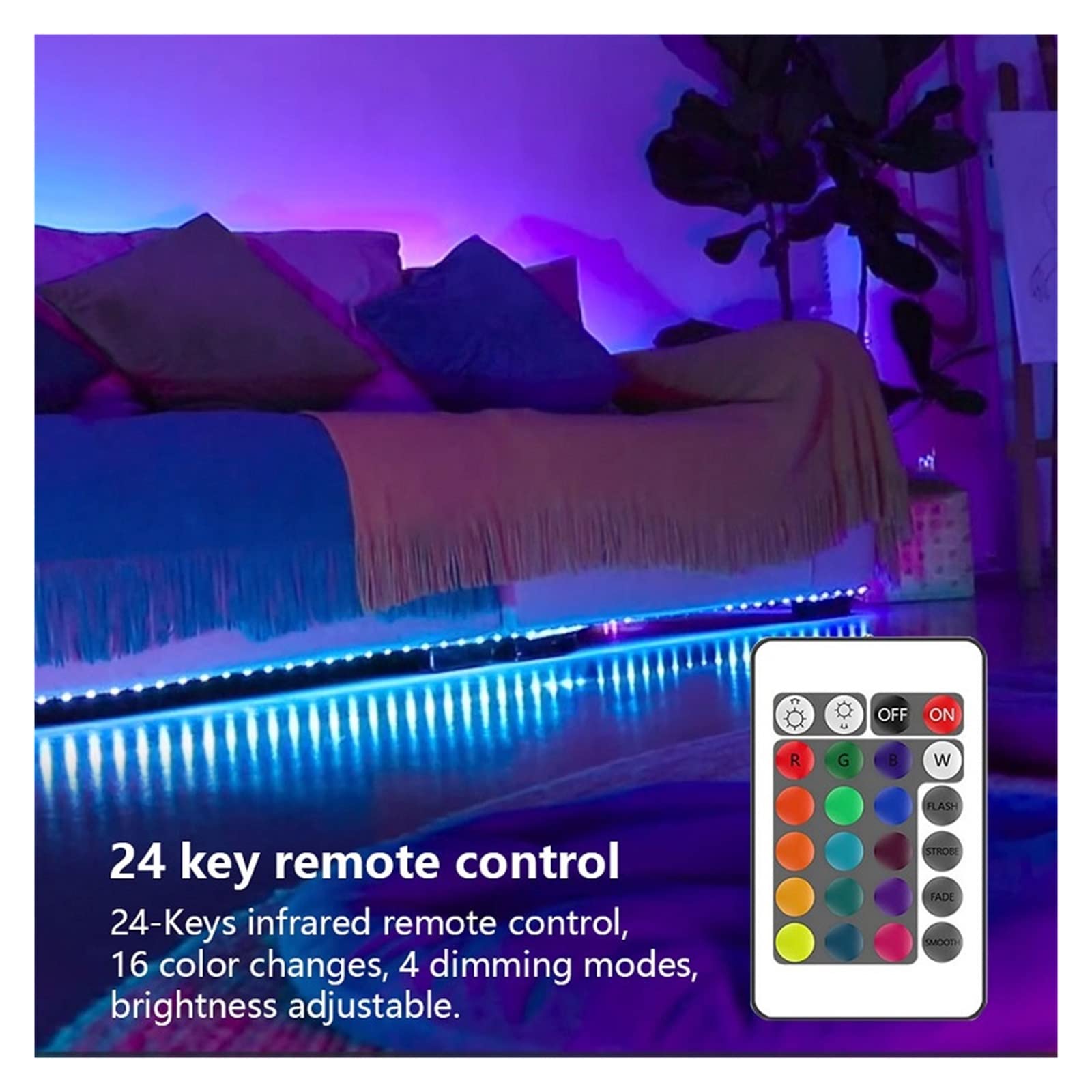 Bande lumineuse LED RGB5050 - Ruban flexible à diode LED pour décoration de chambre, rétroéclairage TV, maison (BT 24 touches, 40 m)