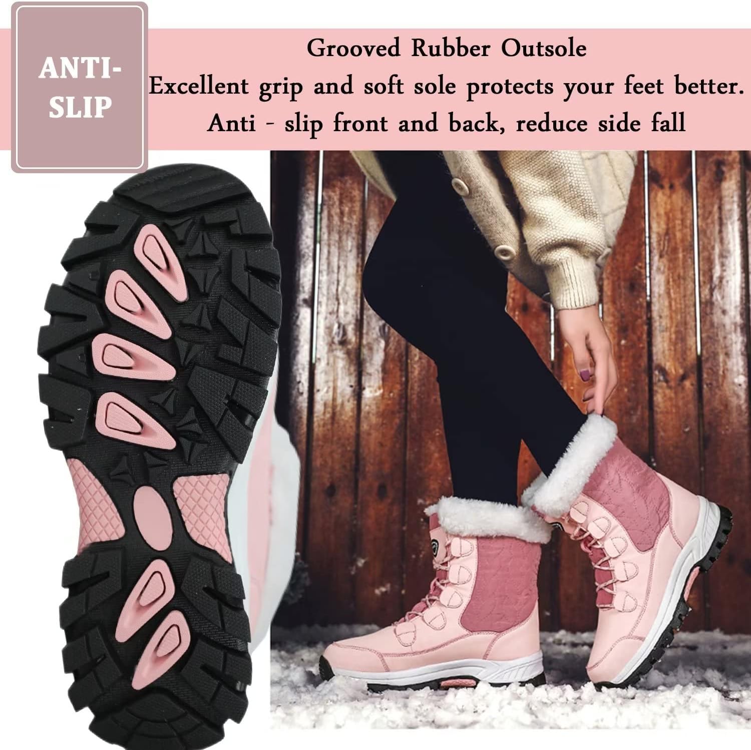 Tanleewa Fashion Women’s Mid-calf Warm Snow Boots Water Resistant Faux Fur Winter Boots Outdoor Anti-slip Winter Shoes Gift