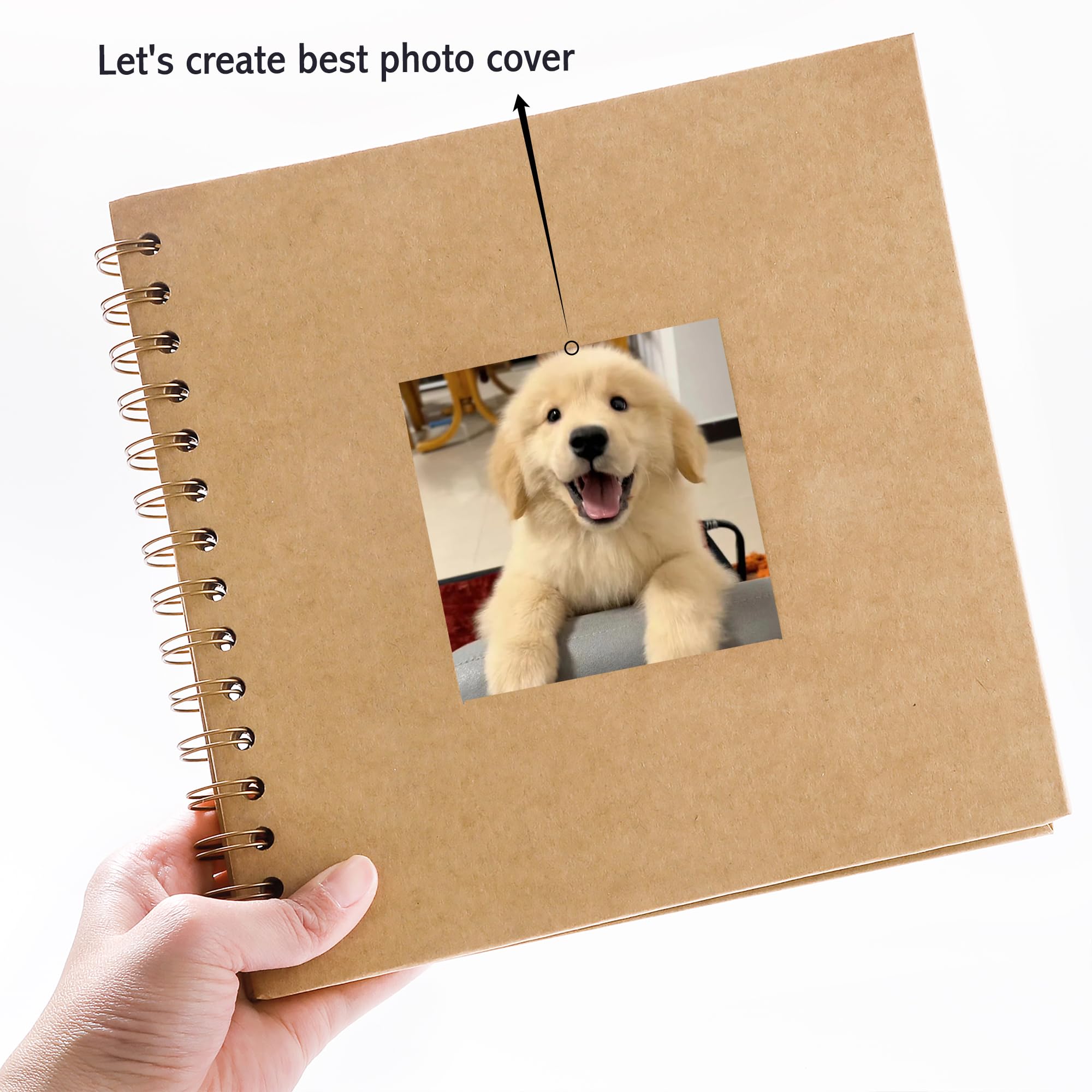 Álbum de recortes cuadrado de 25,4 x 25,4 cm, ventana de fotos, libro de recuerdos para padres e hijos, álbum de fotos, tapa dura, papel kraft marrón, 20 hojas/40 páginas