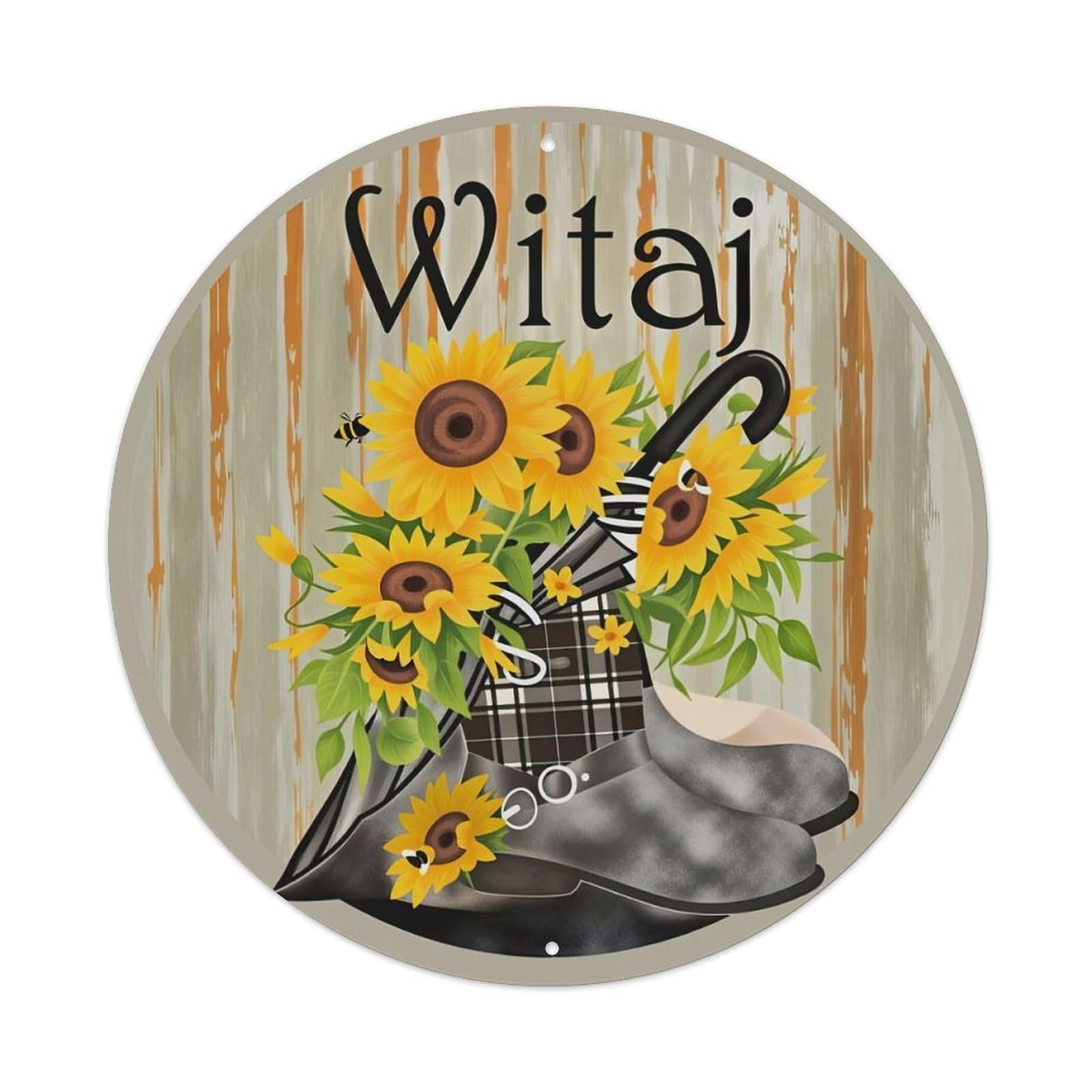 Sunflower Boots Umbrella Bee Welcome Metal Tin Sign