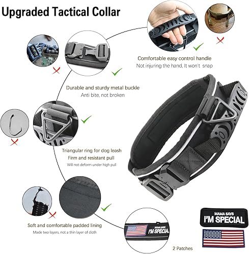 Miniatura 5 de Comfluxe Collar de perro resistente, collar táctico para perro con asa, collar grueso para perros medianos y grandes, hembras y machos, 2.5 pulgadas