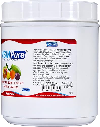 Miniatura 75 de KALA HEALTH MSMPure - Escamas de polvo MSM grueso con sabor a melocotón de frambuesa, MSM de origen estadounidense para la salud