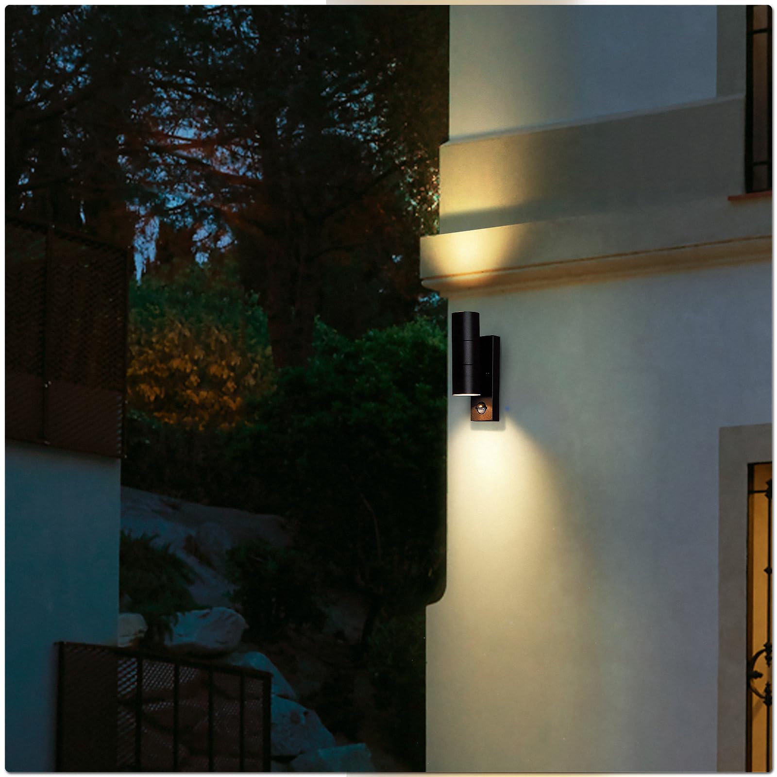 JNR Lampada da esterno a LED in acciaio inossidabile con sensore di movimento PIR regolabile e interruttore crepuscolare, impermeabile IP54 con regolazione, 230 V (2 Pack-Nero)