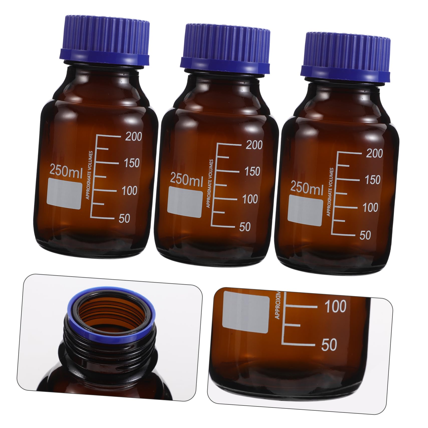 Bottiglia per Reagenti in Vetro Marrone 250ml con Graduazioni, 3 Pezzi | Boccette Vetro per Reagenti, Vetro da Laboratorio con Graduazioni, per Laboratori Chimici