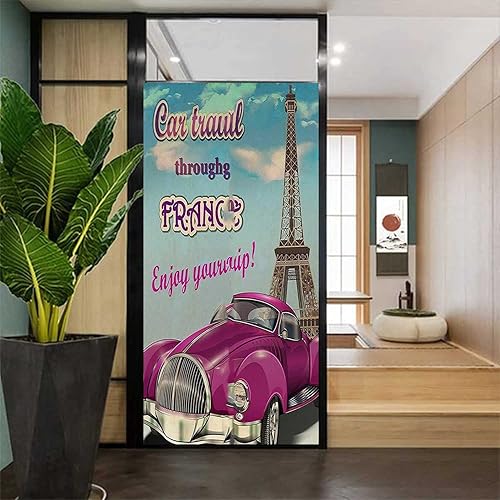 Miniatura 6 de Película de privacidad para ducha, diseño de torre Eiffel, diseño de flores de hojas rosadas y verdes, calcomanías de vitrales, buena privacidad