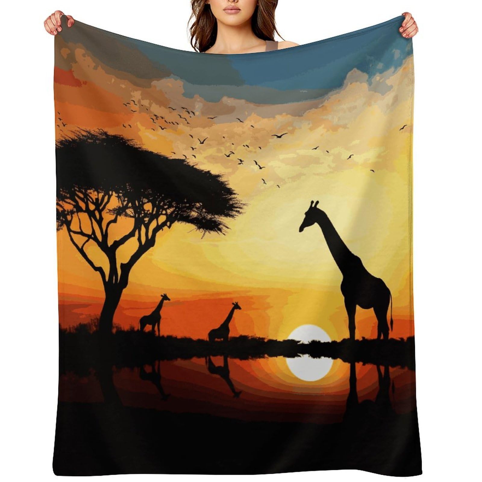 Fekiloot Style Giraffe Sunset Throw Blankets Camping Blanket40 X50