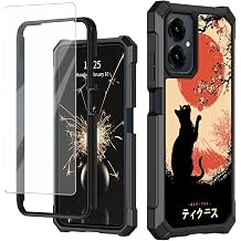 Case for Cricket Icon 2026 with Tempered Glass Screen Protector, Full-Body Protective Shockproof Rugged Bumper Durable Phone Cover Case for AT&T Propel 3 5G, Full Moon Sakura Cat