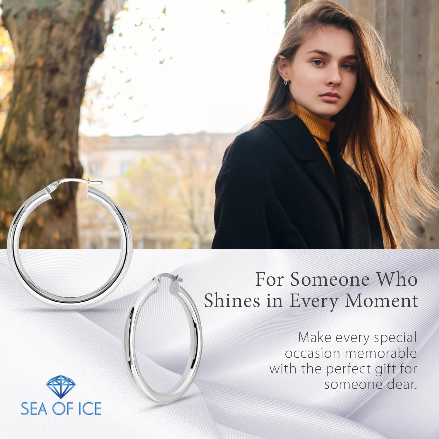 Sterling Silver Polished Finish Round-Tube Hoop Earrings 3mm Wide 15mm-30mm Diameter - Image 7